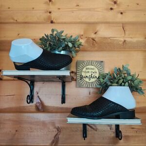 NC Club Nicole Vintage Y2K Woven Black Leather Block Heel Mules Slip On Sz 5.5 M